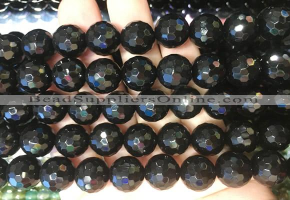 AGBS244 15 inches 12mm faceted round black agate beads wholesale