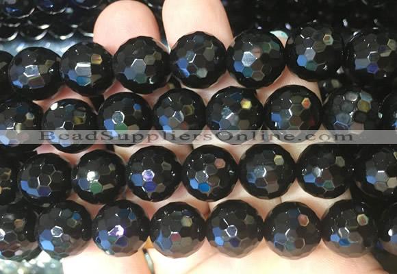 AGBS245 15 inches 14mm faceted round black agate beads wholesale
