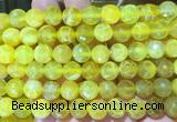 AGBS255 15 inches 10mm faceted round yellow dragon veins agate beads wholesale