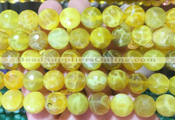 AGBS256 15 inches 12mm faceted round yellow dragon veins agate beads wholesale