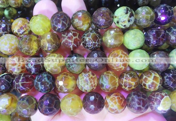 AGBS261 15 inches 12mm faceted round yellow dragon veins agate beads wholesale