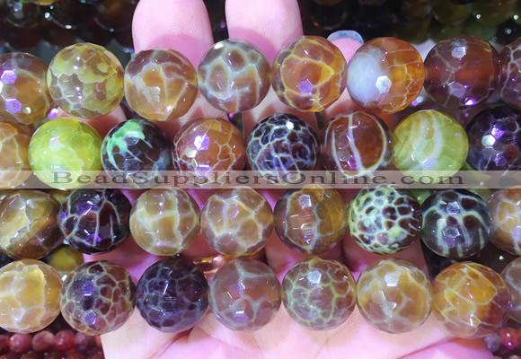 AGBS262 15 inches 14mm faceted round yellow dragon veins agate beads wholesale