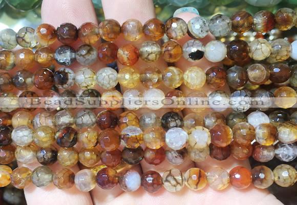 AGBS264 15 inches 6mm faceted round coffee dragon veins agate beads wholesale
