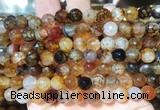 AGBS265 15 inches 8mm faceted round coffee dragon veins agate beads wholesale