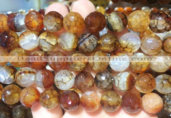 AGBS267 15 inches 12mm faceted round coffee dragon veins agate beads wholesale