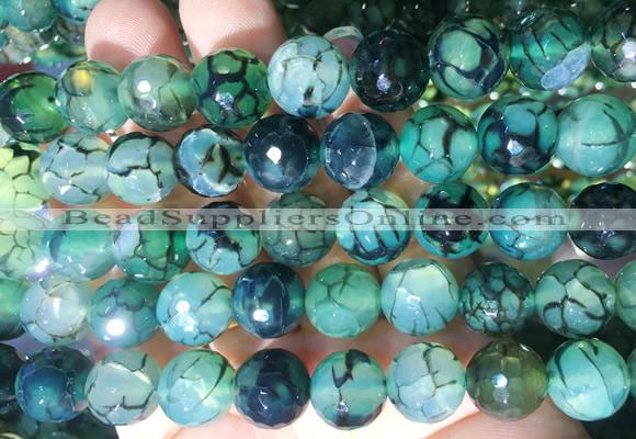 AGBS284 15 inches 12mm faceted round green dragon veins agate beads wholesale