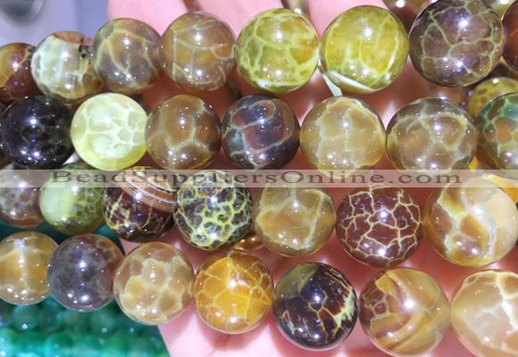 AGBS328 15 inches 14mm round yellow dragon veins agate beads wholesale