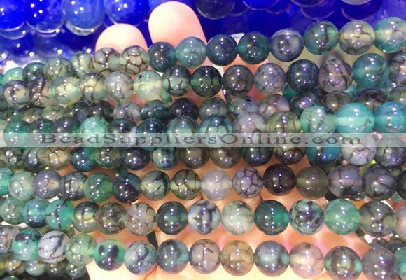 AGBS363 15 inches 6mm round green dragon veins agate beads wholesale