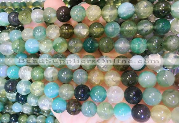 AGBS369 15 inches 8mm round green dragon veins agate beads wholesale