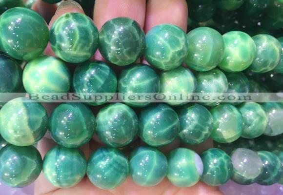 AGBS377 15 inches 14mm round green dragon veins agate beads wholesale