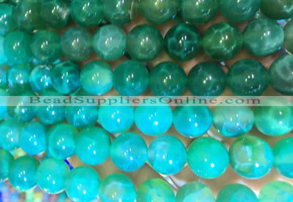AGBS388 15 inches 12mm round green dragon veins agate beads wholesale