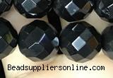 CAA2420 15.5 inches 14mm faceted round black agate beads wholesale
