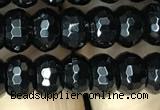 CAA2470 15.5 inches 5*8mm faceted rondelle black agate beads