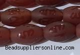 CAA3691 15.5 inches 8*12mm rice matte & carved red agate beads