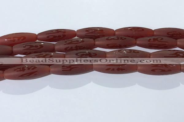 CAA3695 15.5 inches 10*30mm rice matte & carved red agate beads