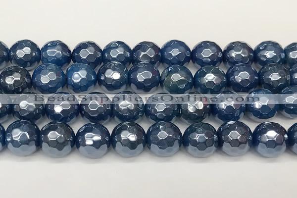 CAA5678 15 inches 12mm faceted round AB-color blue agate beads
