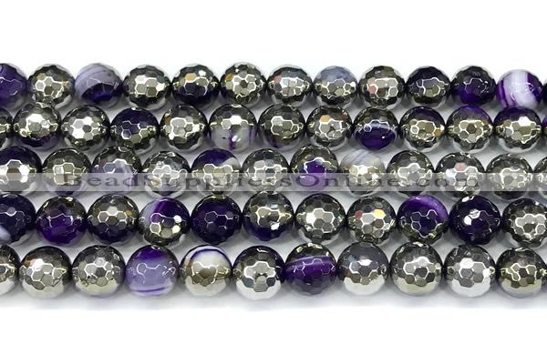 CAA6018 15 inches 10mm faceted round electroplated line agate beads