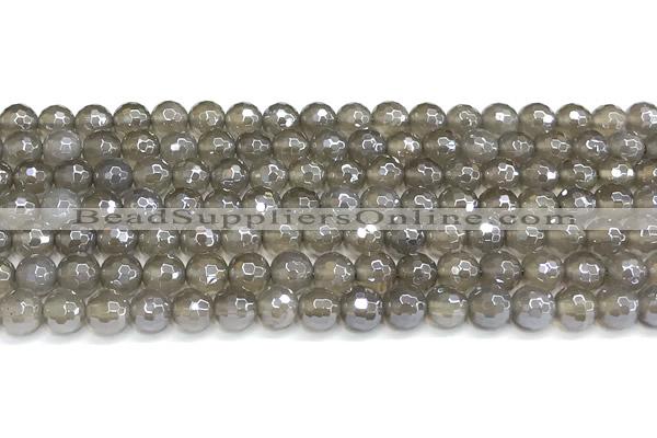 CAA6038 15 inches 6mm faceted round AB-color grey agate beads