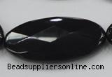 CAB322 15.5 inches 25*50mm faceted oval black agate gemstone beads