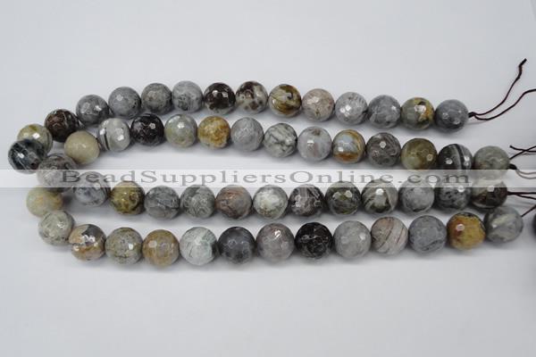 CAG1425 15.5 inches 14mm faceted round silver needle agate beads