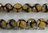 CAG5344 15.5 inches 10mm faceted round tibetan agate beads wholesale