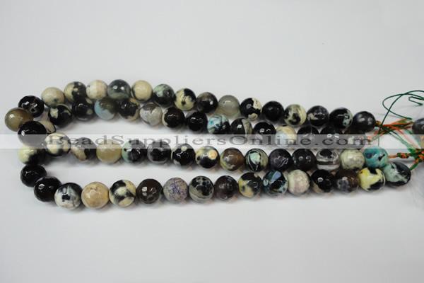 CAG5822 15 inches 12mm faceted round fire crackle agate beads