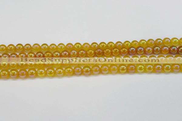 CAG7121 15.5 inches 6mm round AB-color yellow agate gemstone beads