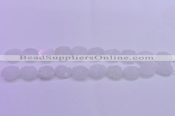 CAG8170 7.5 inches 13*18mm oval white plated druzy agate beads