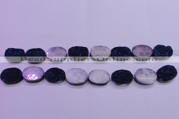 CAG8206 7.5 inches 20*30mm oval blue plated druzy agate beads