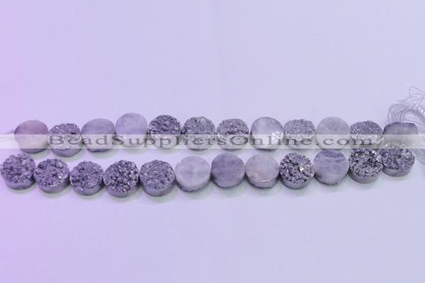 CAG8352 7.5 inches 14mm coin silver plated druzy agate beads