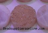 CAG8401 7.5 inches 30mm coin champagne plated druzy agate beads