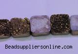 CAG8422 7.5 inches 14*14mm square gold plated druzy agate beads