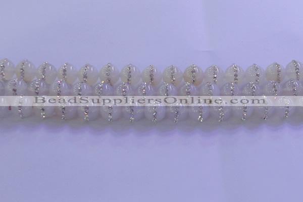 CAG8772 15.5 inches 10mm round agate with rhinestone beads