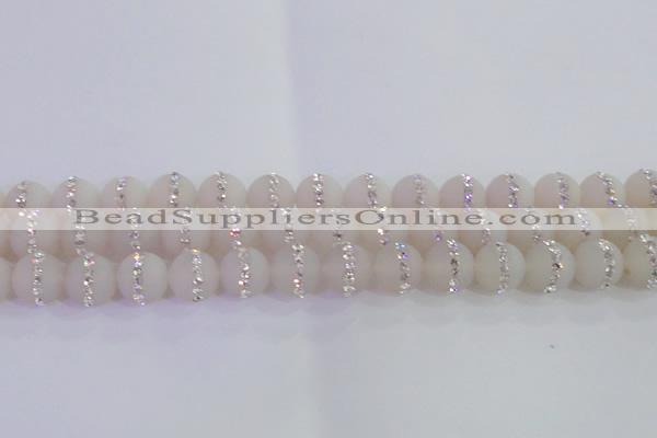 CAG8833 15.5 inches 12mm round matte agate with rhinestone beads