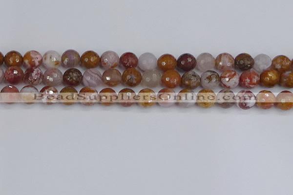 CAG9913 15.5 inches 10mm faceted round red moss agate beads