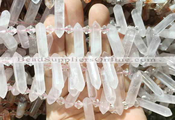 CBBS106 Top drilled 6*20mm - 8*30mm hexahedral prism rose quartz beads