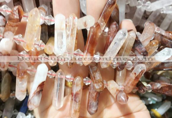 CBBS107 Top drilled 6*20mm - 8*30mm hexahedral prism red gum flower crystal beads