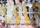 CBBS134 Centre drilled 6*20mm - 11*35mm hexahedral prism yellow gum flower crystal beads