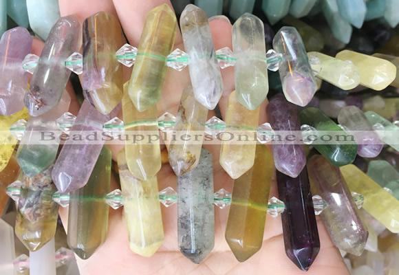 CBBS135 Centre drilled 6*20mm - 11*35mm hexahedral prism fluorite beads