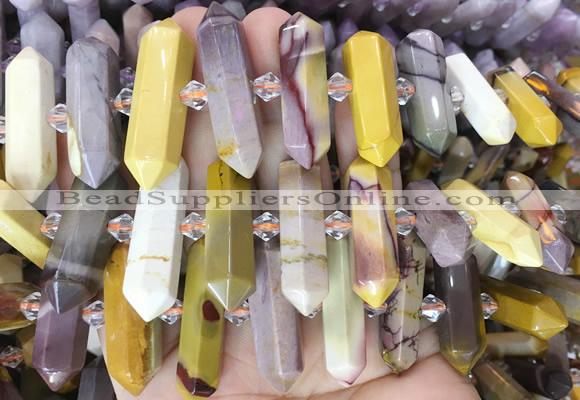 CBBS137 Centre drilled 6*20mm - 11*35mm hexahedral prism mookaite beads