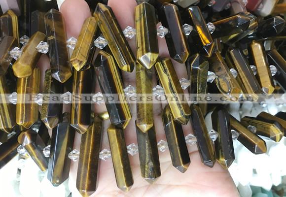CBBS138 Centre drilled 6*20mm - 11*35mm hexahedral prism yellow tiger eye beads