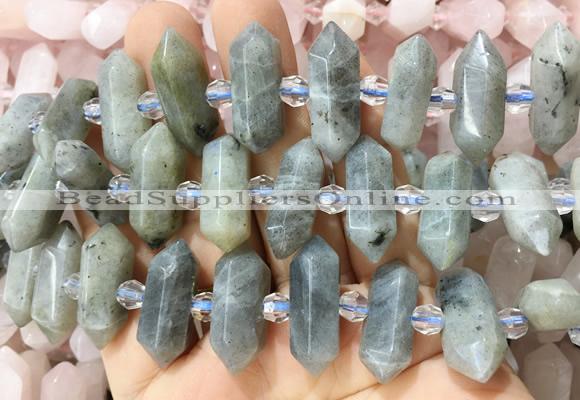 CBBS142 Centre drilled 6*20mm - 11*35mm hexahedral prism labradorite beads