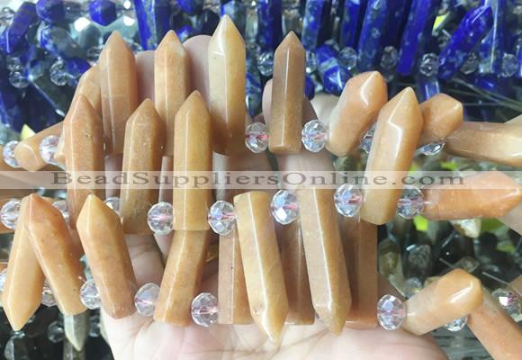 CBBS166 Top drilled 8*28mm - 9*30mm hexahedral prism red aventurine beads