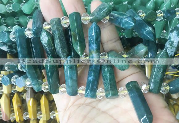 CBBS183 Top drilled 8*28mm - 9*30mm hexahedral prism moss agate beads