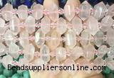 CBBS192 Centre drilled 7*16mm - 11*25mm hexahedral prism rose quartz beads wholesale