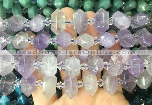 CBBS194 Centre drilled 7*16mm - 11*25mm hexahedral prism lavender amethyst beads wholesale