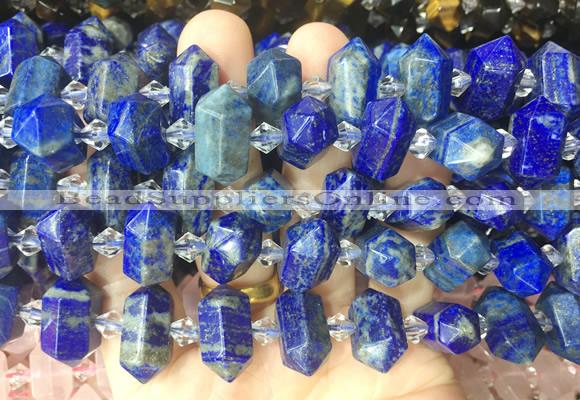 CBBS200 Centre drilled 7*16mm - 11*25mm hexahedral prism lapis lazuli beads wholesale