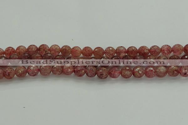 CBQ332 15.5 inches 8mm faceted round strawberry quartz beads