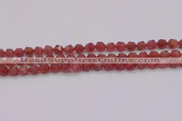 CBQ432 15.5 inches 8mm faceted nuggets strawberry quartz beads