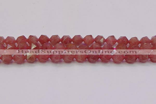 CBQ434 15.5 inches 12mm faceted nuggets strawberry quartz beads